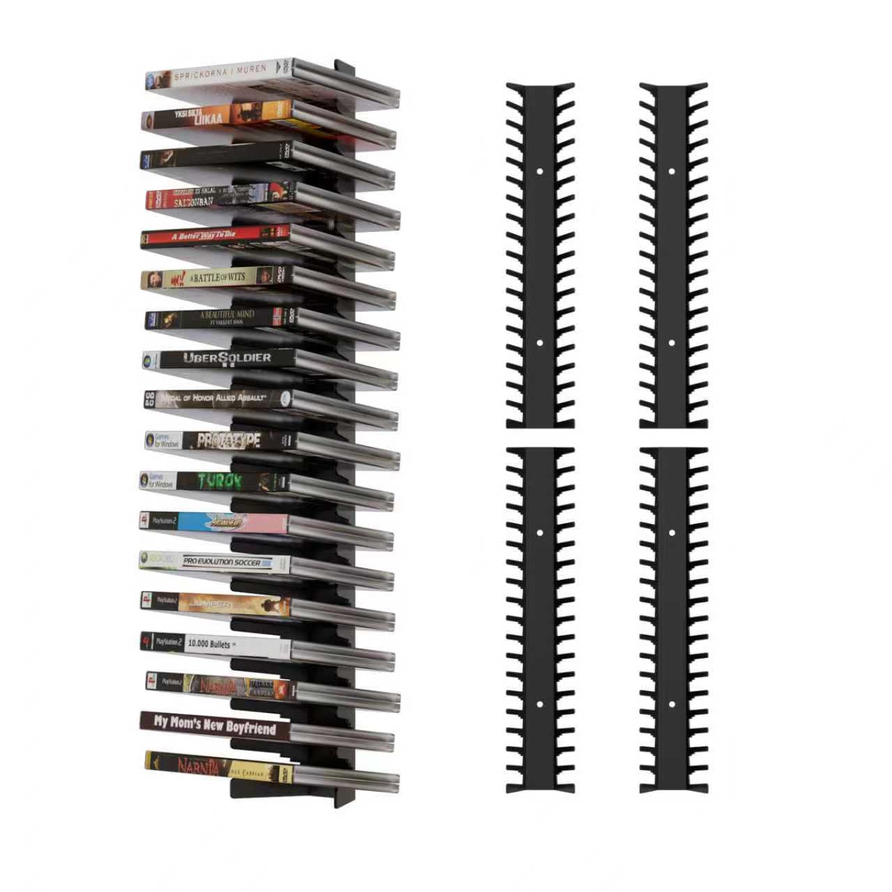 Proium 4 Pack Video Game Storage Wall Mount Game Case Holder,Holds Up to 72 Disc Boxes,Metal Wall Mounted Media Storage Shelves for PS,DVD,Xbox Game Organizer