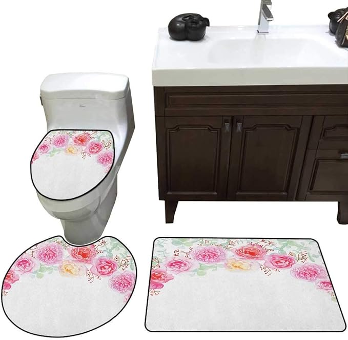Shabby Chic Bathroom Rug Set Floral Wreath in Half