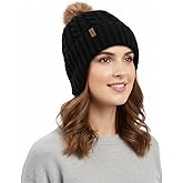 Comhats Warm Wool Fleece Lined Ear Flap Detachable Pompom Beanies Gifts Cold Weather for Women