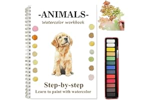 BAELEEGA Watercolor Workbooks Coloring Book Beginner Friendly Painting Kit Easy Nature Scenes Paint Set Art Crafts for Creative Exploration Gift for Adults Teens (Animals, with Palette)