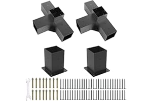 YEOOE Pergola Brackets 4x4 (Actual: 3.5x3.5 In), 2 Pack Woodworks Pergola Kit 4-Way Right Angle Corner Brackets with Post Base, Powder Coated Pergola Hardware for Lumber Pergola Gazebo Sunroom Carport