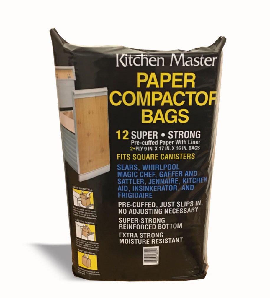 Kitchen Master Super Strong Compactor Bags (48 Pack) | Precuffed, Garbage Compactor Bags, Hardware for Kitchens, Paper Trash Bag, Kitchen Essential, Paper & Plastic Lined