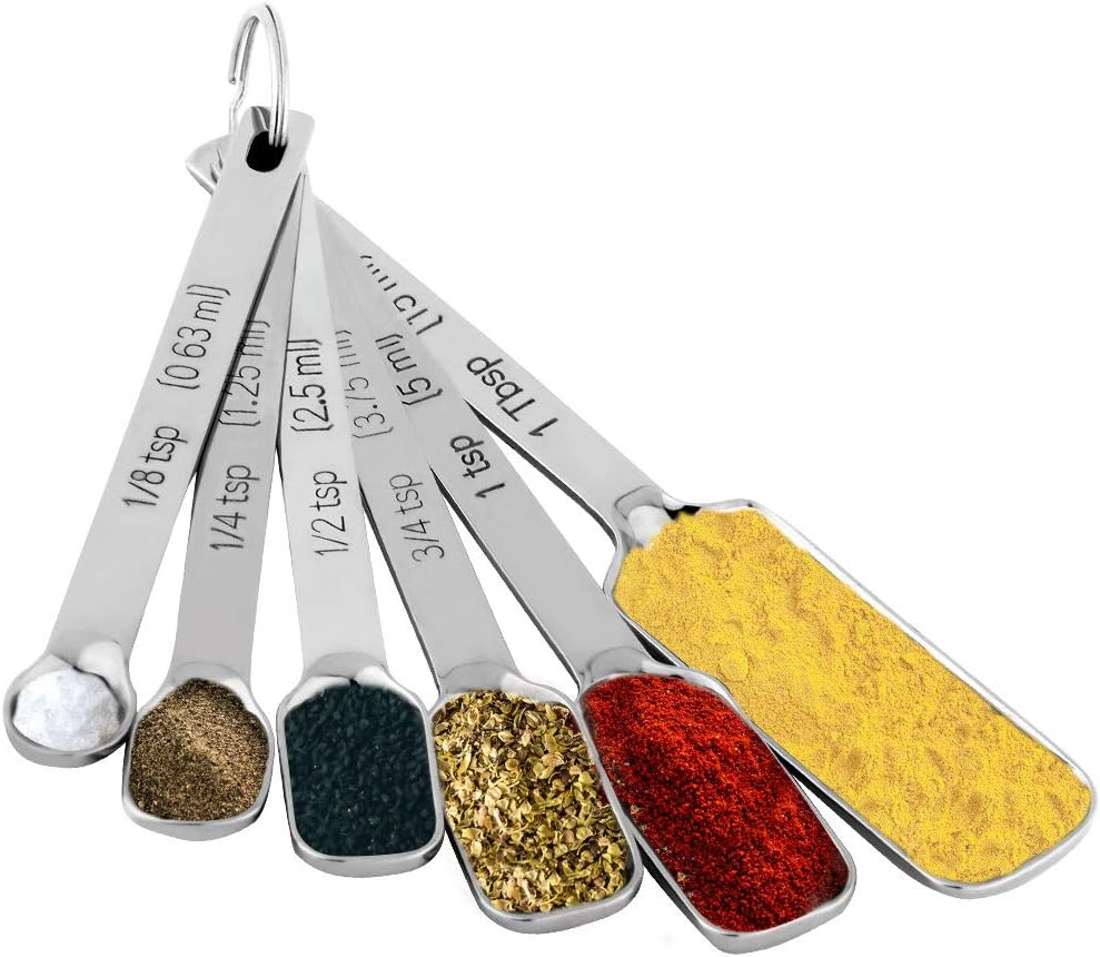 JXY Stainless Steel Measuring Spoons, Set of 6 For Dry And Liquid Ingredients, Fits in Spice Jars, Kitchen Measuring Spoons Set