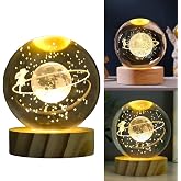 Luminária Bola de Cristal 3D LED USB com Base de Madeira - Abajur Decorativo de Mesa, Luz Noturna para Quarto, Sala e Escritó