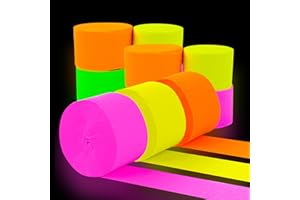 AUFEE 420Feet 4 Rolls Neon Party Streamers Decorations Glow in The Dark Party Supplies, Crepe Paper Streamers UV Reactive Fluorescent Glow Decor for Pool Party Stuff Wedding Birthday Blacklight Party