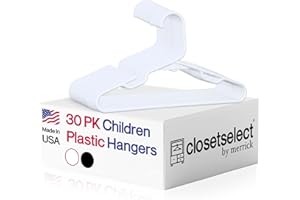 CLOSETSELECT 30 Pk Kids Children Hangers Plastic Made in USA, for Children, Infant, Toddler, Baby Clothes, White, 30 Pack Non-Slip