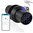 Fingerprint Door Knob, FITNATE Smart Fingerprint Lock with Tuya App Control,255 Users,Password Management, Anti-Slip Handle Door Knob for Bedroom,Home,Hotel,Office