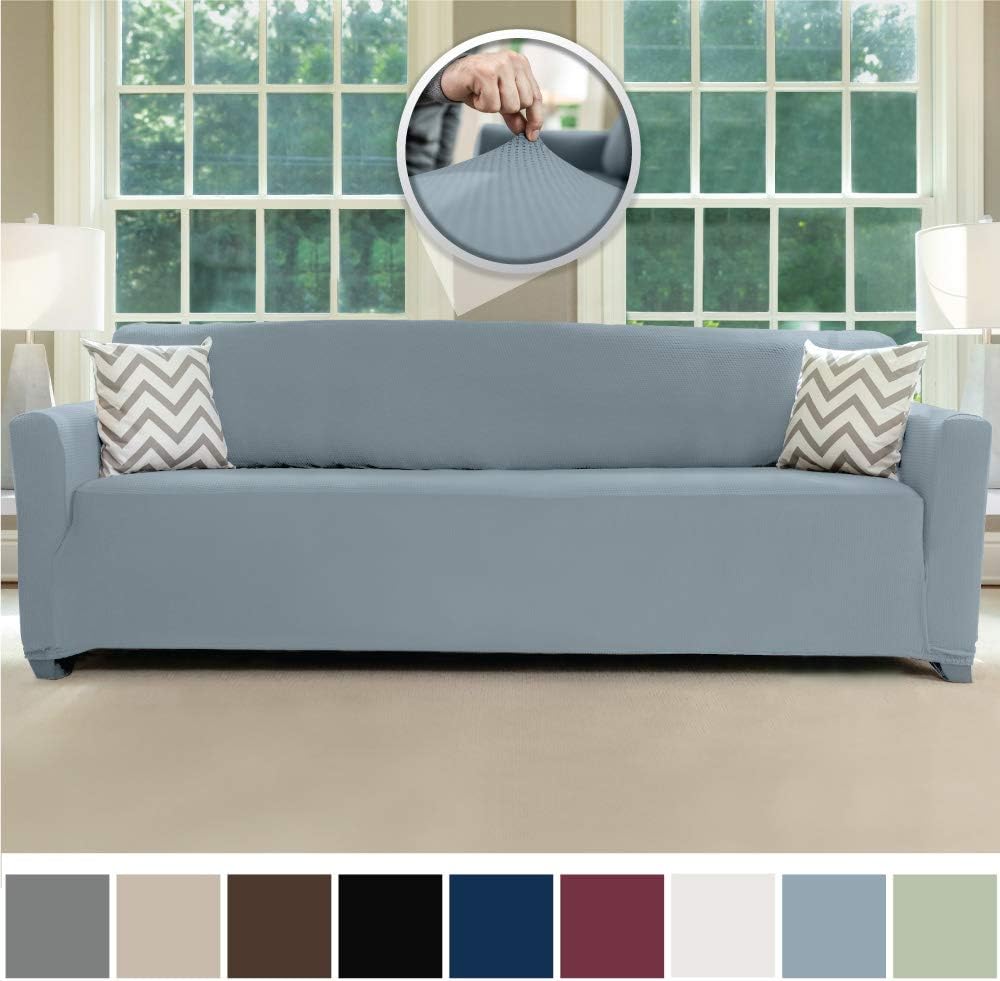 Sofa Shield Original Fitted 1 Piece X-Large Oversized Sofa Protector, Many Colors, Seat Width to 78 Inch, Stretchy Furniture Slipcover, Fastener Straps, Spandex Couch Slip Cover for Dogs, Denim Blue