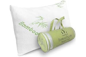 DREAMFIELD LINEN Bamboo Pillow Queen Size Shredded Memory Foam for Sleeping - Ultra Soft, Cool & Breathable Cover with Zipper Closure - Relieves Neck Pain, Snoring and Helps with Asthma - Back/Stomach/Side Sleeper