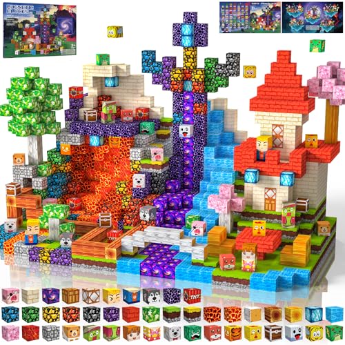 Magnetic Blocks Construction Kids 150 Pieces 2CM 3+ Magnetics, Set Magnetic Blocks Tiles Construction, Montessori Toys for Kids 4 5 6 7 8 9 10 11 12 Birthday Gifts for Girls