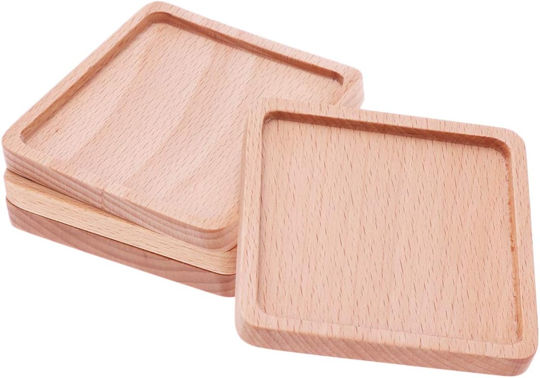 Vosarea 4 posavasos cuadrados de madera maciza, resistente, apilable