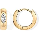 PAVOI 14K Gold Plated 925 Sterling Silver Cubic Zirconia Huggie Earrings | U-Shaped Snake Solitaire Small Round Huggie Stud Fashion Hoop Earrings for Women