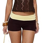 Fold Over Micro Shorts for Women Contrast Color Low Rise Lounge Bottoms Sexy Booty Hot Shorts
