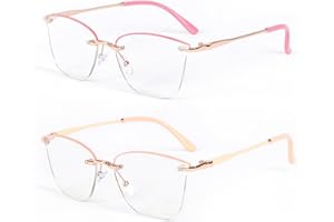 2 Pack Semi-Rimless Reading Glasses for Women, Blue Light Blocking Ultra-Lightweight Eyeglasses, Anti-Glare Computer Readers