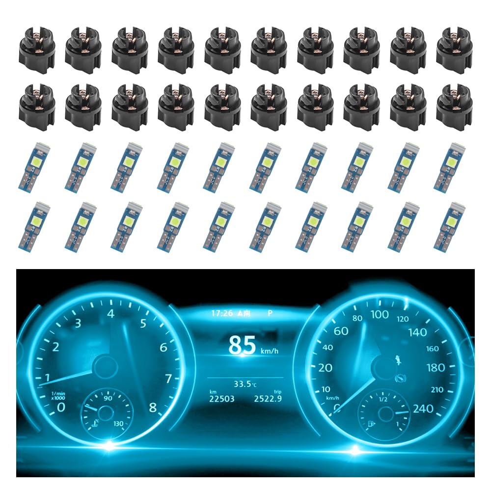 Photo 1 of 20PCS Car LED Dash Lights - Super Bright Instrument Cluster Light Bulbs with T5 37 74 LED Bulbs & Twist Lock Socket - Universal 12V L-ED Lights for Car Interior Accessories (Ice Blue)