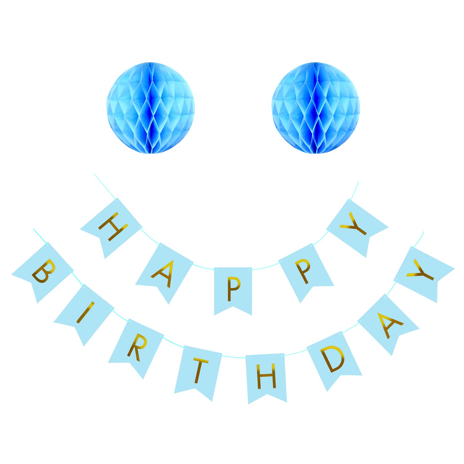 Foonii 22Pièces Happy Birthday Bleu Bannière Tissue Joyeux anniversaire Fête Thème Bleu Boules de Fleur en Papier Lanterne Guirlandes Fanions Kit, Thème Bleu anniversaire Fête