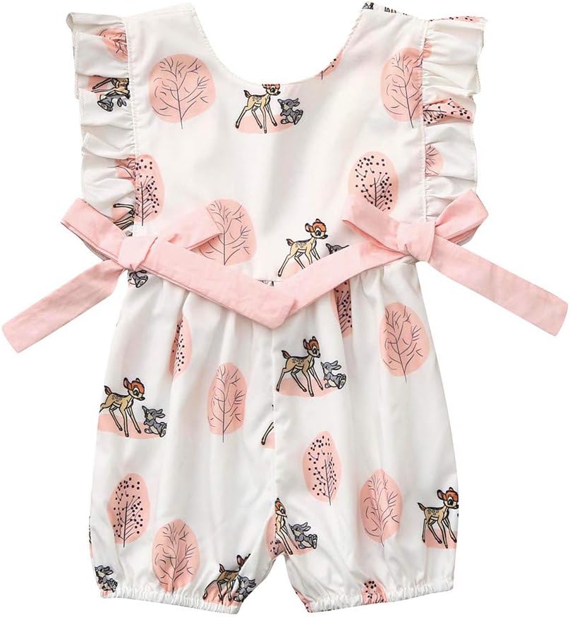 Toddler Jumpsuit Summer,Fineser Newborn Infant Baby Girls Boys Ruffles Ruched Bow Cartoon Deer Backless Romper Jumpsuit