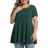 MONNURO Womens Plus Size Short Sleeve Swing Tunic Tops Casual Loose Fit Flare Basic T-Shirts