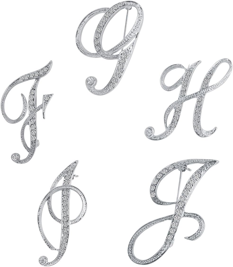 Vivilly Pack of 5 1Pcs English Letters Silver Plated Metal Clear AAA+ Crystal Lapel Pin Brooches Collar Party Gifts (K+L+M+N+O) (FGHIJ)