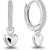 Heart Hoop Earrings for Women Sterling Silver CZ Heart Love Dangle Hoop Earrings Small Tiny Cubic Zirconia Dangling Huggie Jewelry Hypoallergenic Cuff Cartilage Earring for Daughter Mom Birthday