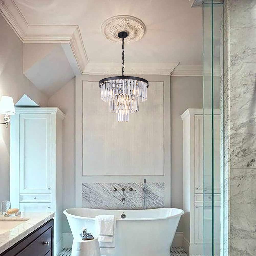 Wellmet 20 inch Crystal Chandelier, 3-Tier Contemporary Modern Bathroom Chandeliers - Image 5