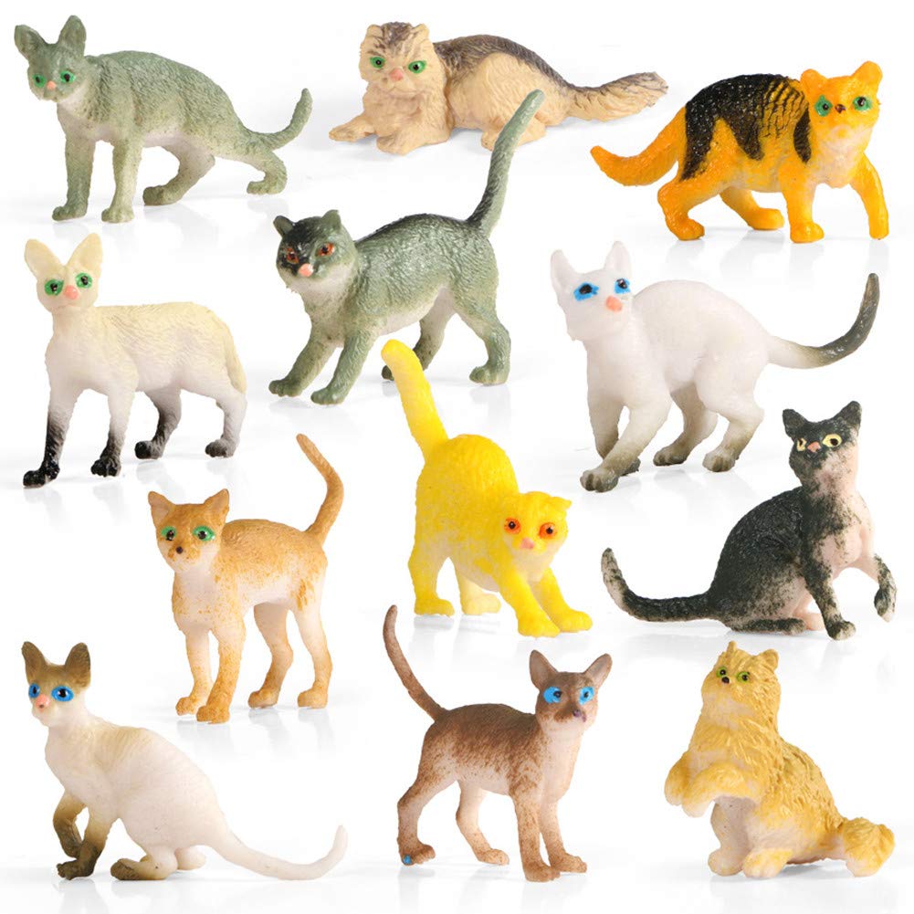 YUCAN 12PCS Cat Figures Toys Playset for Kids, Birthday Christmas Easter for Girls Boys, Decorations for Cakes