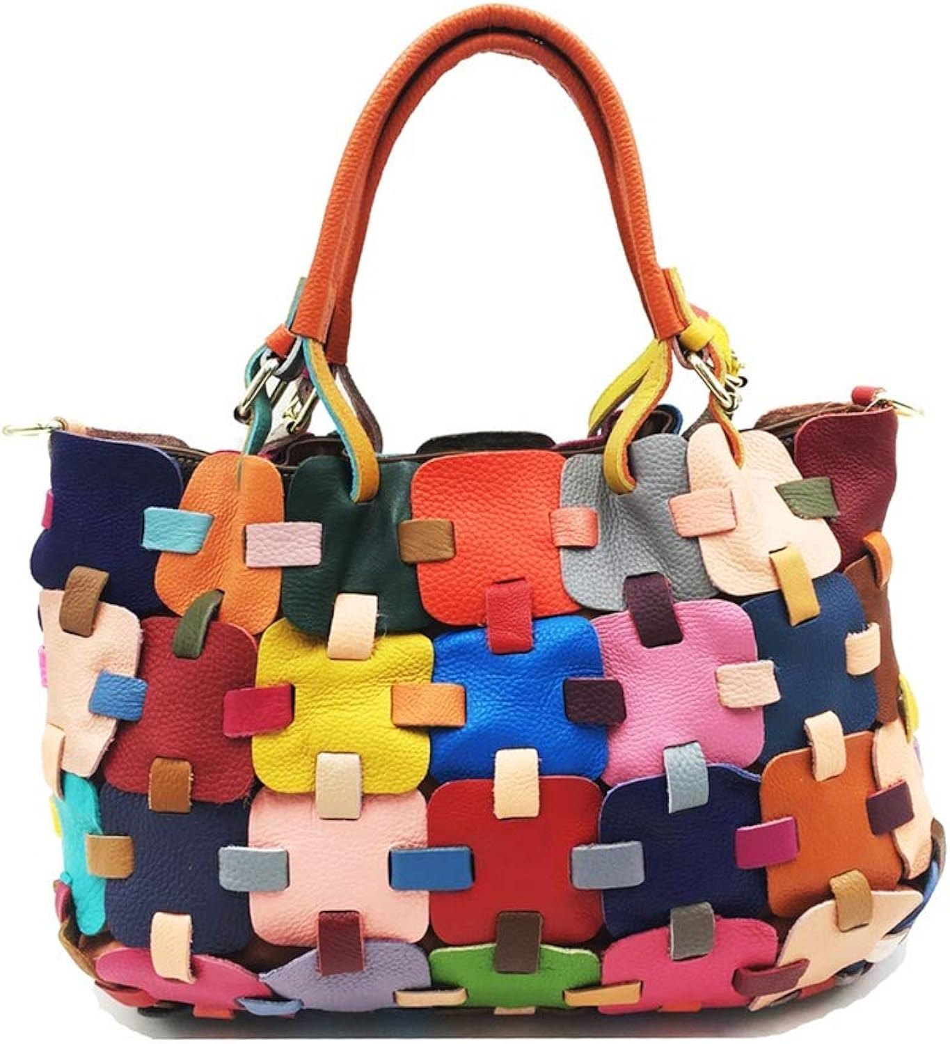 Real Genuine Leather Patchwork Handbags Women Multi Color Soft
