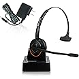 Spracht HS-2050 Single Ear Wireless Bluetooth Headset with Base Station | Noise Cancelling Headphones with Microphone for Pc, Laptop, Work from Home, Skype, Zoom, Call Centers, Office, Trucker