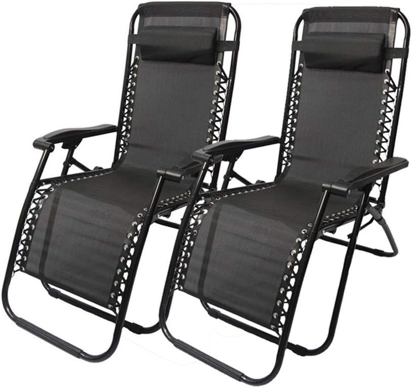 DQCHAIR 2 Pcs Sun Loungers Recliners Zero Gravity Patio Deck Chair Reclining Garden Chair Outdoor Folding Portable Chair Lawn Beach Camping Black