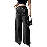 LETSVDO Women's Straight Leg Dress Pants High Waisted Belted Pleated Wide Leg Slacks Trousers(for Work,Business,Office)