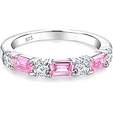 RANDES 3.5mm Half Eternity Band Sterling Silver Rings for Women Sapphire/Ruby/Emerald and Cz Wedding Bands 7 Stone Stackable Birthstone Ring Anniversary Jewelry Size 6-10