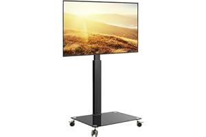 WKWKER Rolling Floor TV Stand Mobile TV Cart for 27-65 inch LED Screen Universal Televisions Stand with Mount Tempered Glass Base TV Stand for Bedroom Living Room Max VESA 400x400mm