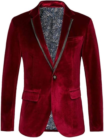 Amazon Maweisong メンズワンボタン スリム ロングスリーブ ベルベット スーツ スポーツコート ジャケット Wine Red M スーツ ビジネスウェア 通販