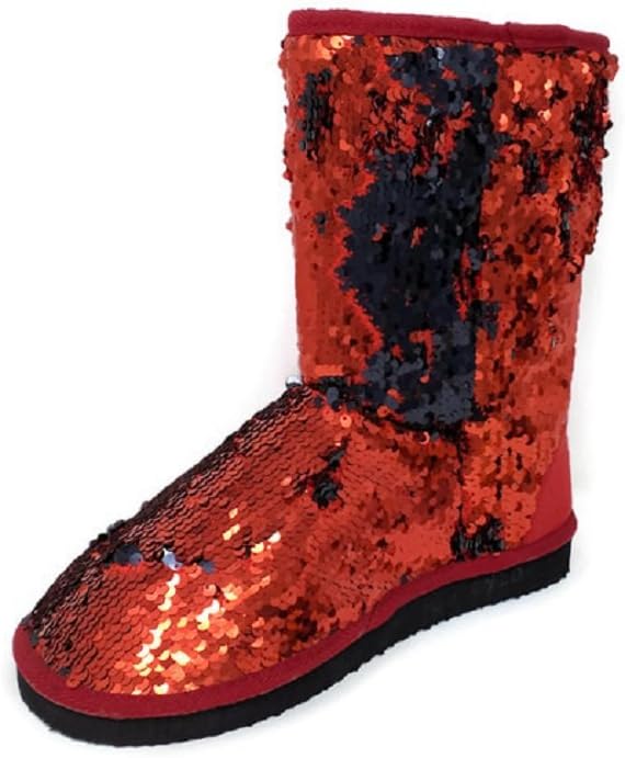 Women's Sparkles Red/Black Mid Calf Dual Shaded Color Sequin Winter Boots Booties Shoes
