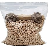 INSPIRELLE 1800pcs 8mm Natural Wood Beads Unfinished Round Wooden Loose Beads Wood Spacer Beads with 10M Jute Twine for Craft Making Home Decoration