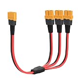 ELFCULB XT60 3 Way Splitter Cable 12AWG 1FT for Battery and Solar Systems | XT60 splitter cable with stranded tinned copper wire for battery connections and portable power systems.