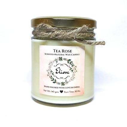 Eliora Tearose Scented Glass Candle Made Natural Wax with Fine Fragrance Oil