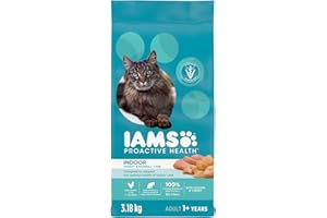 IAMS Proactive Health Indoor Weight & Hairball Care Adult Dry Cat Food – Chicken & Turkey – 3.18KG (7LB) Bag
