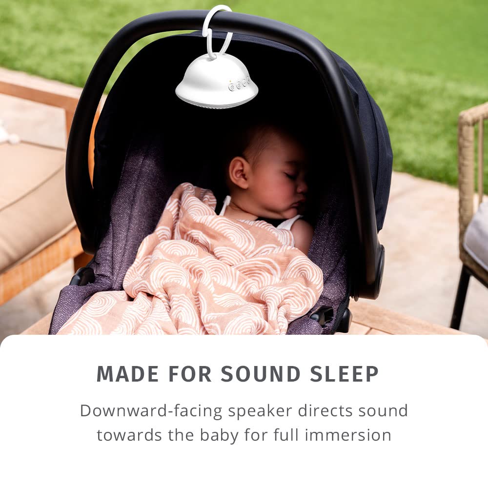 Homedics Sound Machine for Babies and Parents On-The-Go. Integrated Clip White Noise Sound Machine with Heartbeat and Lullaby Sounds. Downward Facing Speaker for Strollers