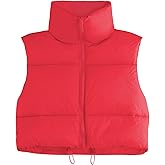 Century Star Puffer Vest Women Girls - Cropped Fall Winter Outerwear Puffy 2025 Quilted Top Jacket Coat Gilet Sleeveless Zip