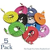 Josi Minea 5 Pc Flat Tangle Free Fabric Braided Nylon Micro USB Cables 3ft/1m Charger Sync Data Rapid Charging Cable Cord for Samsung Galaxy S7/S6/S5/S4/S3 Android/Windows Phones & Tablets [5 Pack]