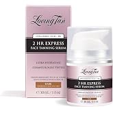 Loving Tan 2 HR Express Face Tanning Serum, Dark - Hydrating, Natural-Looking Glow Sunless Self Tanner, Dermatologist Tested, Naturally Derived DHA, Vegan &amp; Cruelty-Free (1 Fl Oz) Packaging May Vary