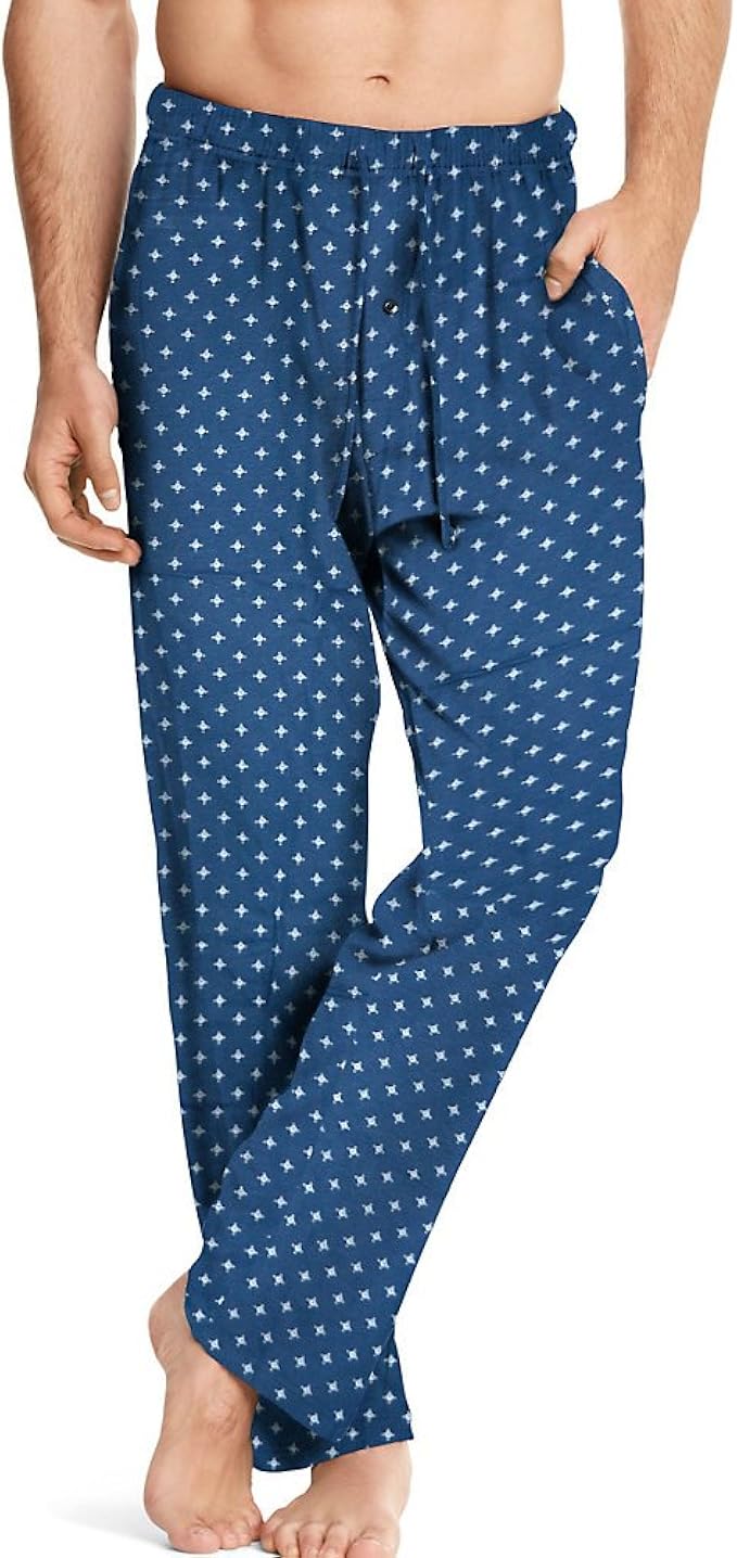 Hanes Men's ComfortSoft Cotton Printed Lounge Pants, Blue Geo, 2XL at
