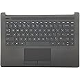 Replacement Upper Case Palmrest for HP 14-CM 14-CK 14T-CM 14Z-CM 14-dg 14q-cs 14q-cy Series Laptop Keyboard Assembly Top Cover Touchpad L23239-001 L48210-001 Jet Black