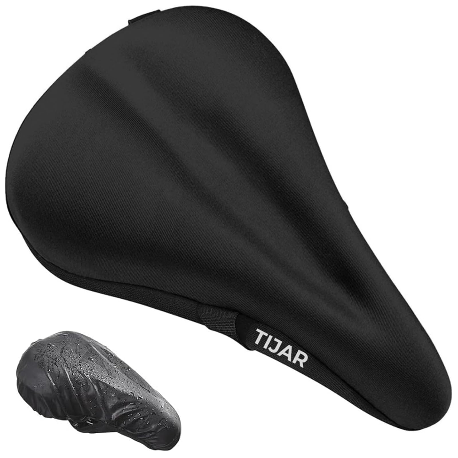 TIJAR® Bike Seat Saddle Gel Cover, Wide Gel Soft Pad, One Size Suitable for All Bikes with Rain Cover, Shock-Absorbing Cushion for Indoor & Outdoor Cycling (Black)