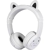 BuddyPhones PlayEars Plus | Polar Bear Ear Foldable Bluetooth Kids Headphones + Microphone, Works Wired or Wireless - SafeAudio Volume-Limiting for iPhone/iPad/Tablet/PC and More