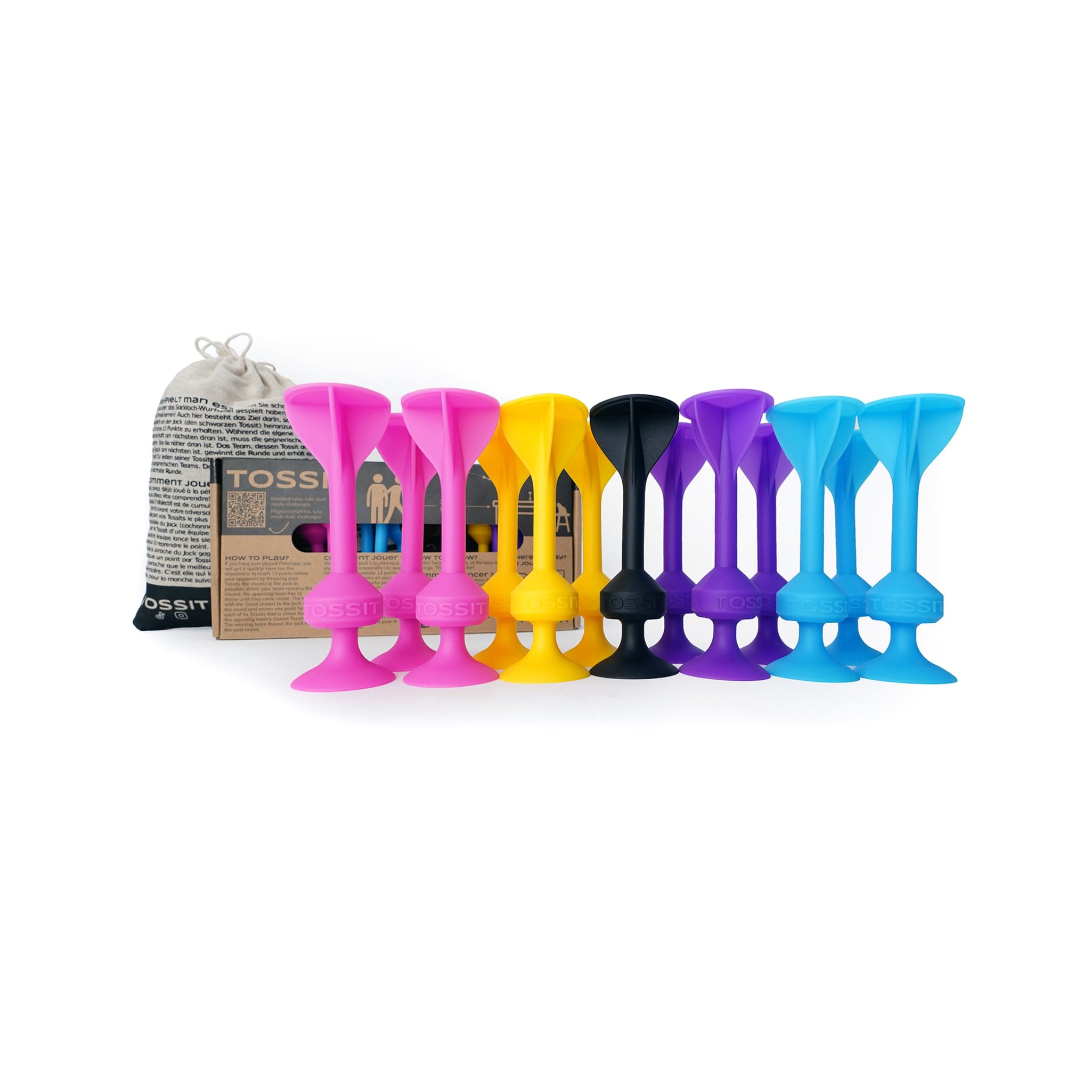 TOSSIT Suction Cup Darts, Toss Game Perfect Family and Party, Silicone Throwing Game for Backyard, Indoor and Outdoor Fun, Family Pack, Pink Purple Light Blue Yellow