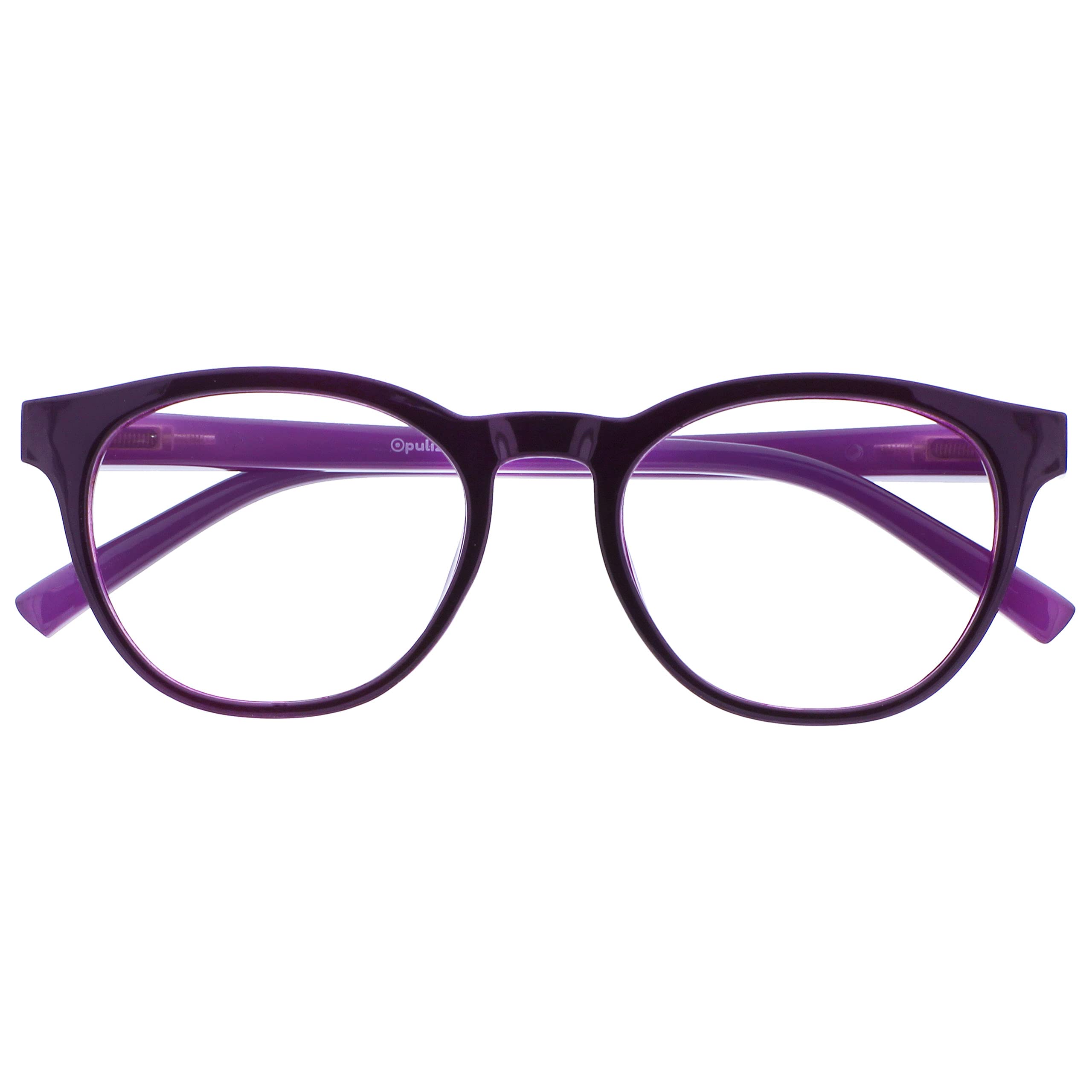 OPULIZE BLU Blue Light Blocking Reading Glasses for Women Men - Cool Round Frame - Anti-Glare Computer and Gaming Eyewear - UV and Eyestrain Protection - Improve Sleep - Purple +1.50