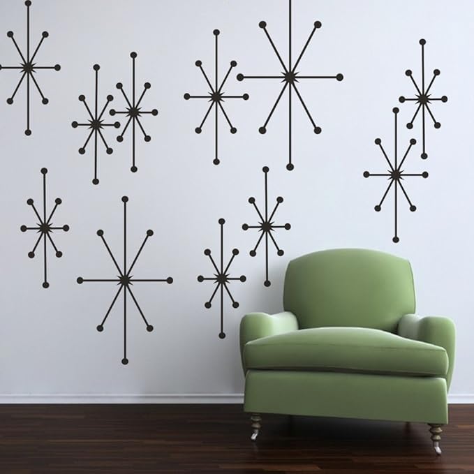 Amazon Com Digtour Wallart Vinyl Atomic Starbursts Wall Decal Mid Century Modern Wall Sticker Retro Wall Graphic Home Art Decor White Home Kitchen