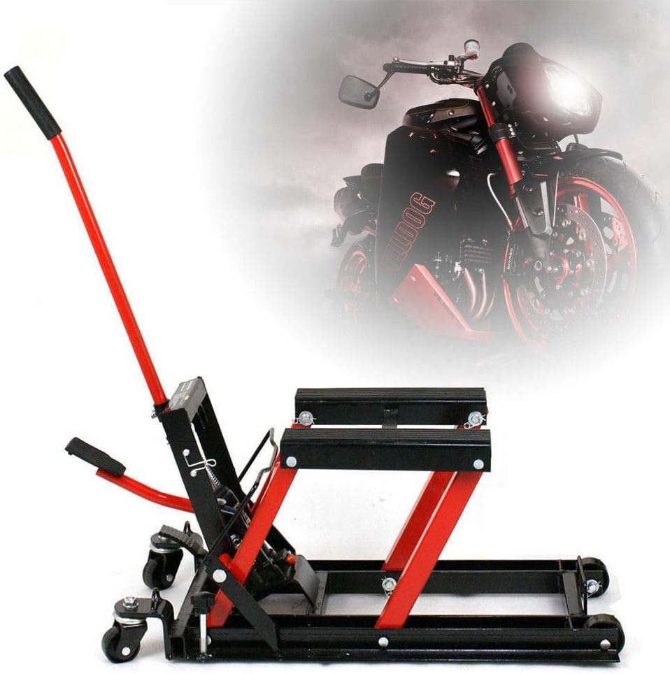 Elevador Hidráulico Para Motos - Soporte Profesional Con Capacidad De 150 Kg, Color Negro Y Rojo